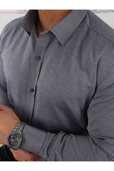 AKSAHİN COLLECTİON Gray Premium Quality Long Sleeve Classic Men's Shirt
