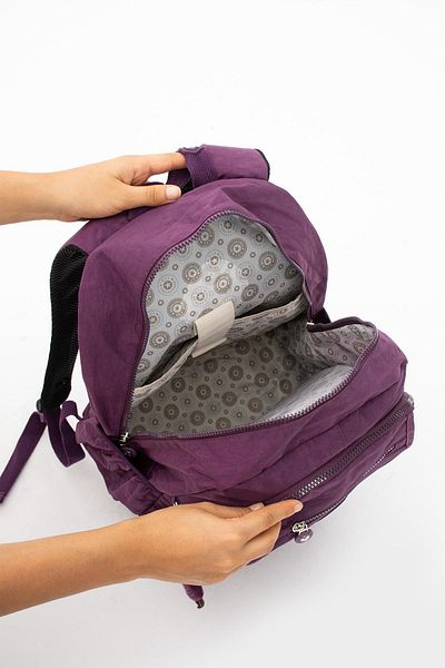 DUOMİNO Σακίδιο πλάτης Crinkle Fabric Αδιάβροχο μεγάλου μεγέθους Μωβ κρίνκλερ Σχολική τσάντα ταξιδιού