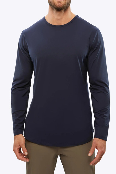 QMARI Lacivert Uzun Kollu Bisiklet Yaka Erkek Basic Tişört | Oval Kesim Regul...