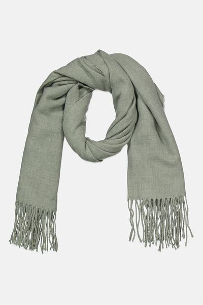 Tchibo Women Woven Fringes Scarf 73 X 208 Cm, Sage Green