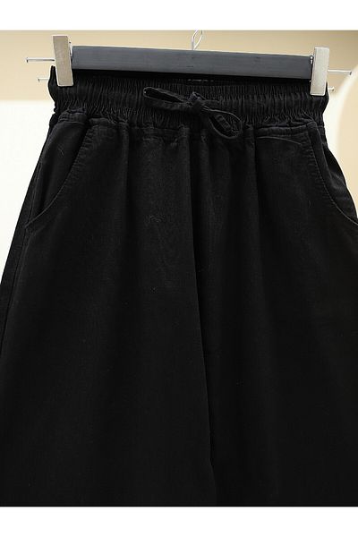 Modamorfo Wide Leg Jeans with Elastic Waist Pockets - Black