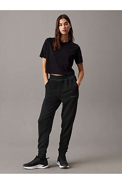 Calvin Klein Kadın Regular Fit Paçası Lastikli Marka Logolu Beli Lastikli Siyah Pantolon 00GWS4P651-P7I
