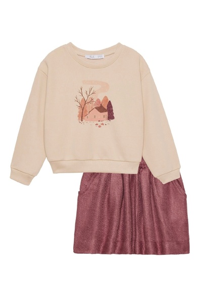 nk kids LİMİ kız bebek & çocuk pamuk sweat kadife etek 2 parça takım