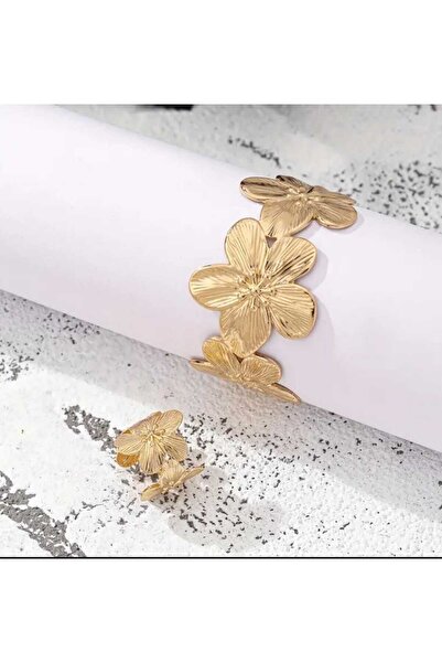 Beyna Gold Plated Floral Print Bracelet and Ring Set Gift for Lover Gift for Mother