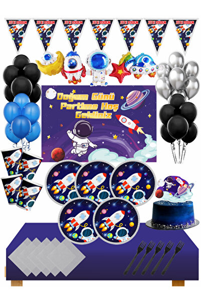 Masal Şekerleme Uzay Temalı, Space, Astronot 24 Kişilik Afişli Doğum Günü Set...