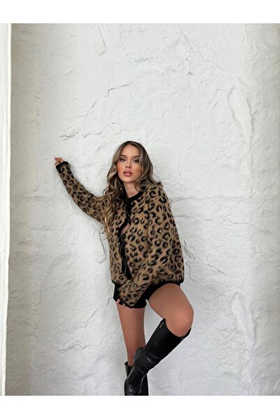 Kechi Women Cardigan cu barbă cu model leopard maro de damă