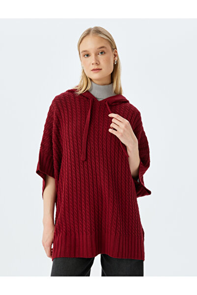 Koton Knitted Textured Oversize Knitwear - Hooded Short Sleeve