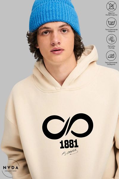 Nyda Collections Φούτερ με κουκούλα Ataturk 1881 με στάμπα Unisex - Μακρυμάνικο, Raster, Oversize βαμβακερό