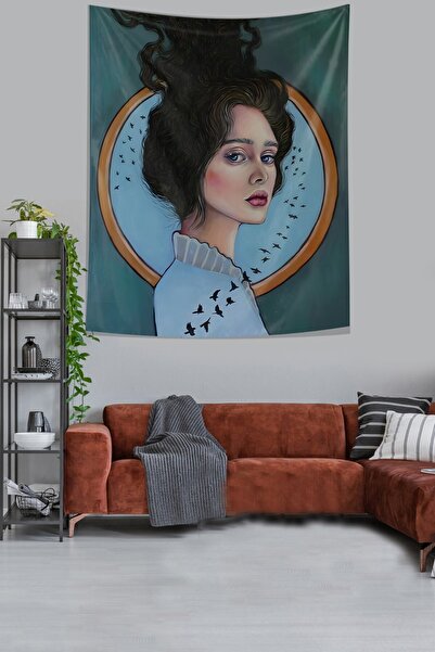 Pelangi Women and Birds Designed Stain Resistant Fabric Wall Cloth Wall Carpe...