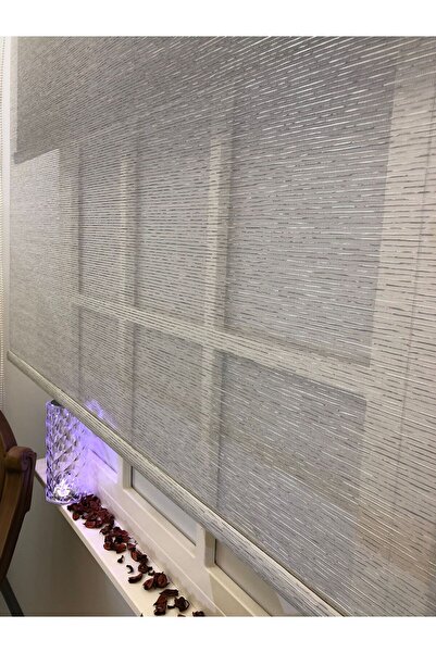 Emir Home KOYU GRİ İNCE ÇİZGİLİ  TÜL-ANTRASİT GRİ STORLU Çift Mekanizmalı Tül...