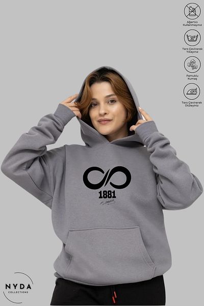 Nyda Collections Φούτερ με κουκούλα Ataturk 1881 με στάμπα Unisex - Μακρυμάνικο, Raster, Oversize βαμβακερό