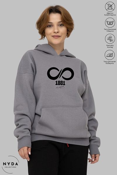Nyda Collections Φούτερ με κουκούλα Ataturk 1881 με στάμπα Unisex - Μακρυμάνικο, Raster, Oversize βαμβακερό