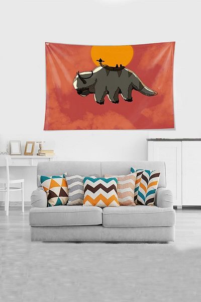 Pelangi Avatar Patterned Orange Velvet Tapestry - Stain Resistant Wall Carpet