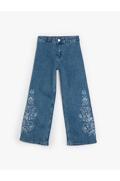 Koton Baumwoll-Jeans mit weitem Bein – Jeans mit weitem Bein, Taschen und Verarbeitungsdetails