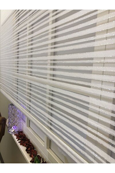 Emir Home BEYAZ KALIN ÇİZGİLİ SİMLİ TÜL-BEYAZ STORLU Çift Mekanizmalı Tül Stor Perde