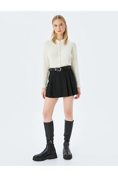 Koton Crew Neck Soft Textured Cardigan with Pearl Button Detail