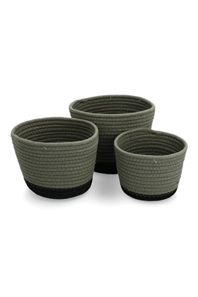 Tendance مجموعة سلة غسيل دائرية أنيقة من القطن مكونة من 3 قطع