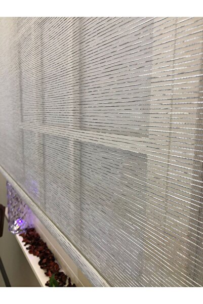 Emir Home KOYU GRİ İNCE ÇİZGİLİ  TÜL-BEYAZ STORLU Çift Mekanizmalı Tül Stor P...