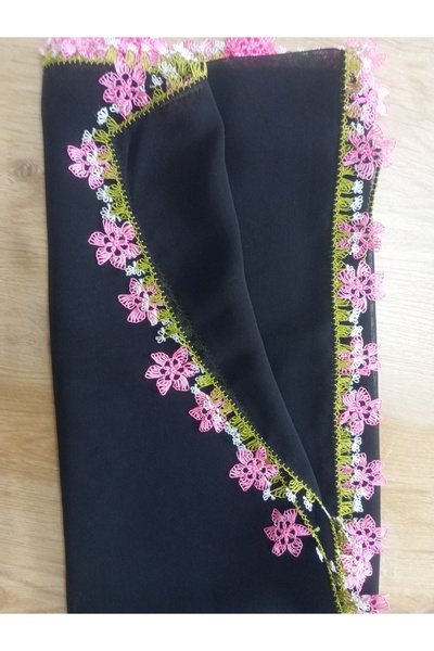 NUMİSTORE İğne oyası siyah renk erik çiçeği modeli namaz örtüsü