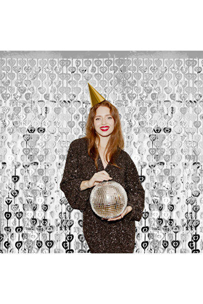 Kikajoy خلفية شكل قلب فضي مقاس 100 × 200 سم