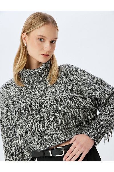 Koton Knitwear Tassel Detailed Long Sleeve Turtleneck Sweater