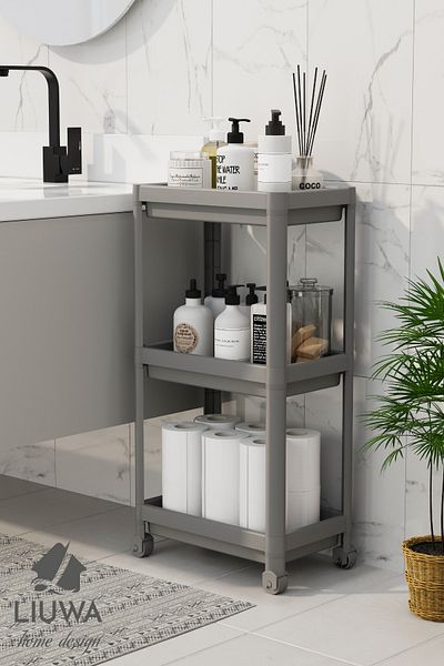 LIUWA Peggy 3-Tier Organizer with Wheels Kitchen Shelf Bathroom Shelf under Counter under Sink Detergent Holder