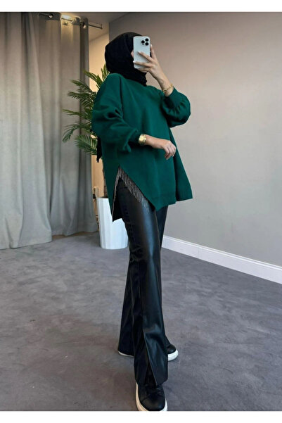 Şule Giyim سترة تريكو نصف سلسلة كاكي