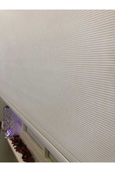 Emir Home BEYAZ İNCE ÇİZGİLİ TÜL - BEYAZ STORLU Çift Mekanizmalı Tül Stor Per...