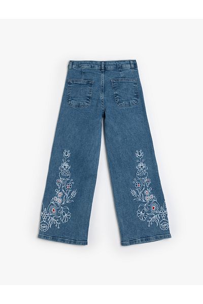 Koton Baumwoll-Jeans mit weitem Bein – Jeans mit weitem Bein, Taschen und Verarbeitungsdetails