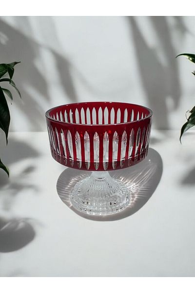 Paşabahçe Crystal Cuth Hand Crawn 19cm Red Bowl