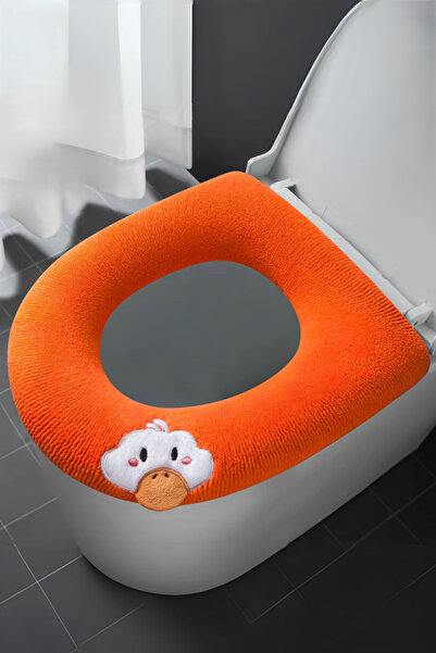Emmaisie Yumuşak Dokulu Esnek Yıkanılabilir Klozet Kapağı Kılıfı - Sevimli Kulp Model Turuncu