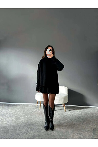 Cistern İstanbul Γυναικείο Σετ Μαύρη Πλισέ Φούστα Πουλόβερ Κάτω Τοπ