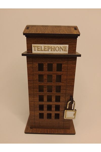 Penguen Wooden Gift Brown Telephone Booth Piggy Bank