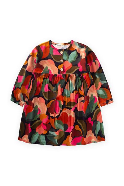 Cigit Navy Blue Viscose Print Dress - 2-10 Years