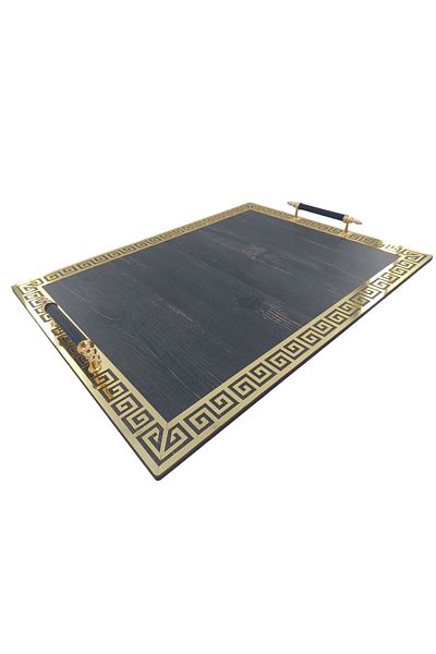 şamaksesuar Wooden and Mirrored Gold Plexiglass Decorative and Decorative Coffee Cup Tray (45 X 35 CM)