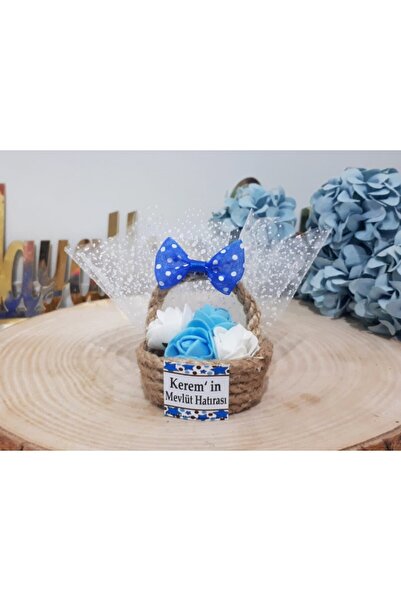 Hayaller Dükkanı 30 Adet Hasır Minik Sepet Fiyonklu Bebek Hediyelik-Mavi