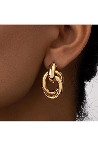 Beyna Kadınlar için Şık Geometrik Gold Kaplamalı Küpe