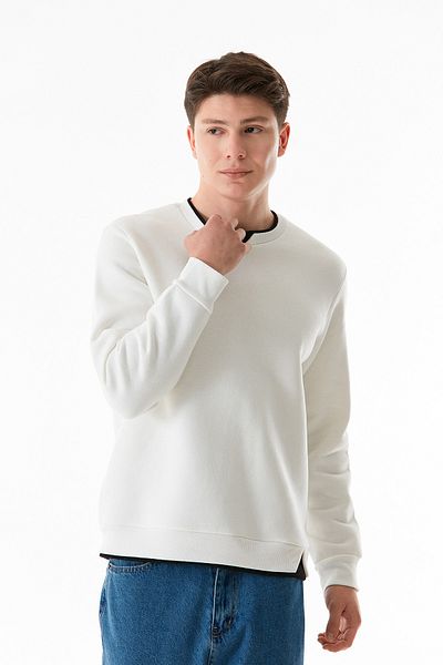 Fulla Moda Φούτερ με 3 κλωστές Basic Crew Neck
