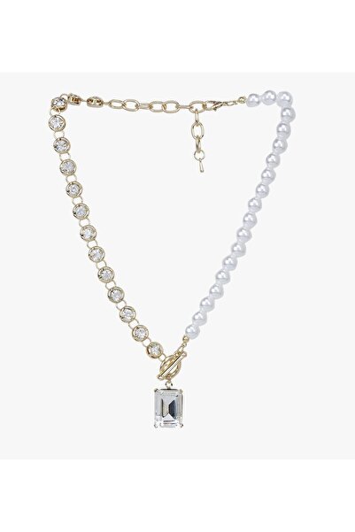 neslyaccessories İnci & Zirkon Taşlı 14K Altın Kaplama Kadın Kolye