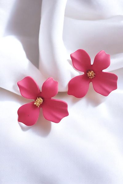 PETEK AKSESUAR Mini Flower Earrings Fuchsia
