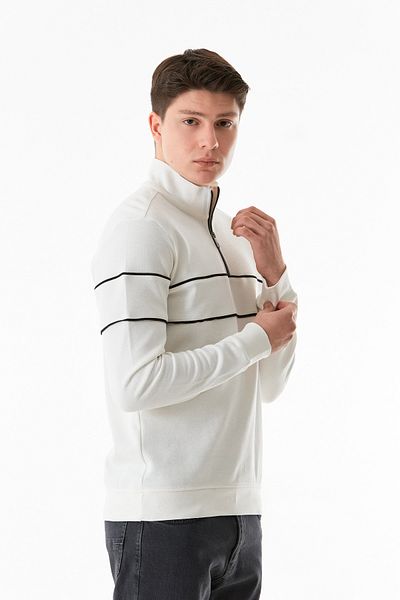 Fulla Moda Pruhovaná mikina s polovičním stojáčkem na zip