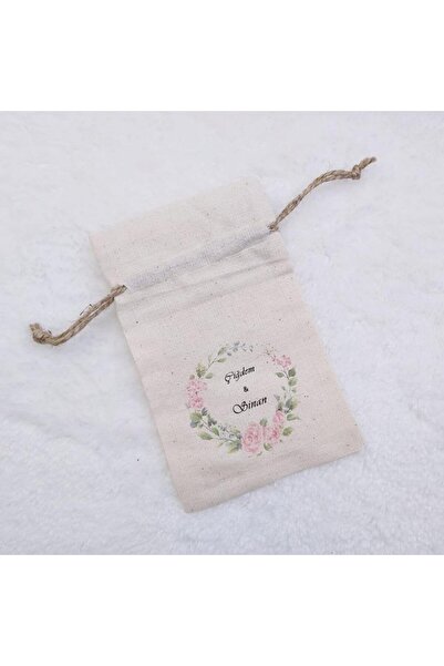 Hayaller Dükkanı 30 Adet Basılı Kese Kumaş Keten Kese 9x13 Cm Sarı Renk Çiçekli-