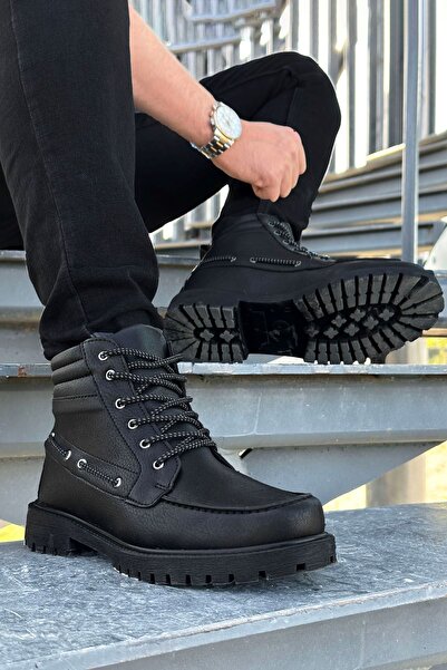 gizlitopuk Boy Uzatan 7 cm Gizli Topuklu Siyah Retro Erkek Klasik Bot GT-00028