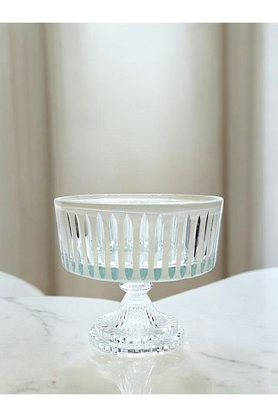 Paşabahçe 100% Handcrafted - 19 cm White Bowl with Standing Crystal Cutting