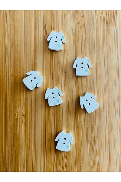 Kartopu White Painted Patterned Shaped Wooden Button 13mm X 13mm. Pack of 6. Kaftan.