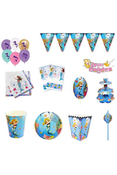 Hayaller Dükkanı Ariel Mermaid Birthday Table Set for 16 People