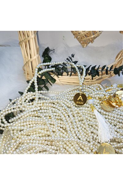 Hayaller Dükkanı 30 Adet Pleksi isimlikli İnci Tesbih Mevlid Hediyesi-Krem