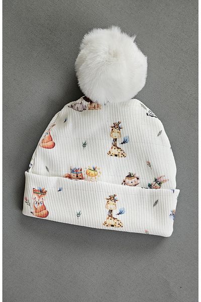 ALYA Baby Multi-Patterned Organic Cotton Camisole Beanie with Pompom