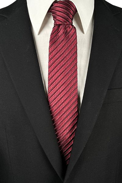 1001 Kravat Claret Red Striped 7.5 cm Wide Silk Tie