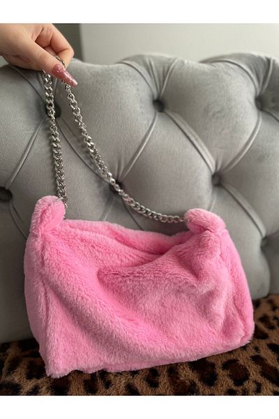 fluffy Cindy Pink Chain Baguette / Candy Pink Chain Hand and Shoulder Bag